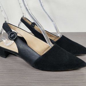 Franco Sarto Vellez Slingback kitten heel Pumps, Black Suede, Womens Size 7.5